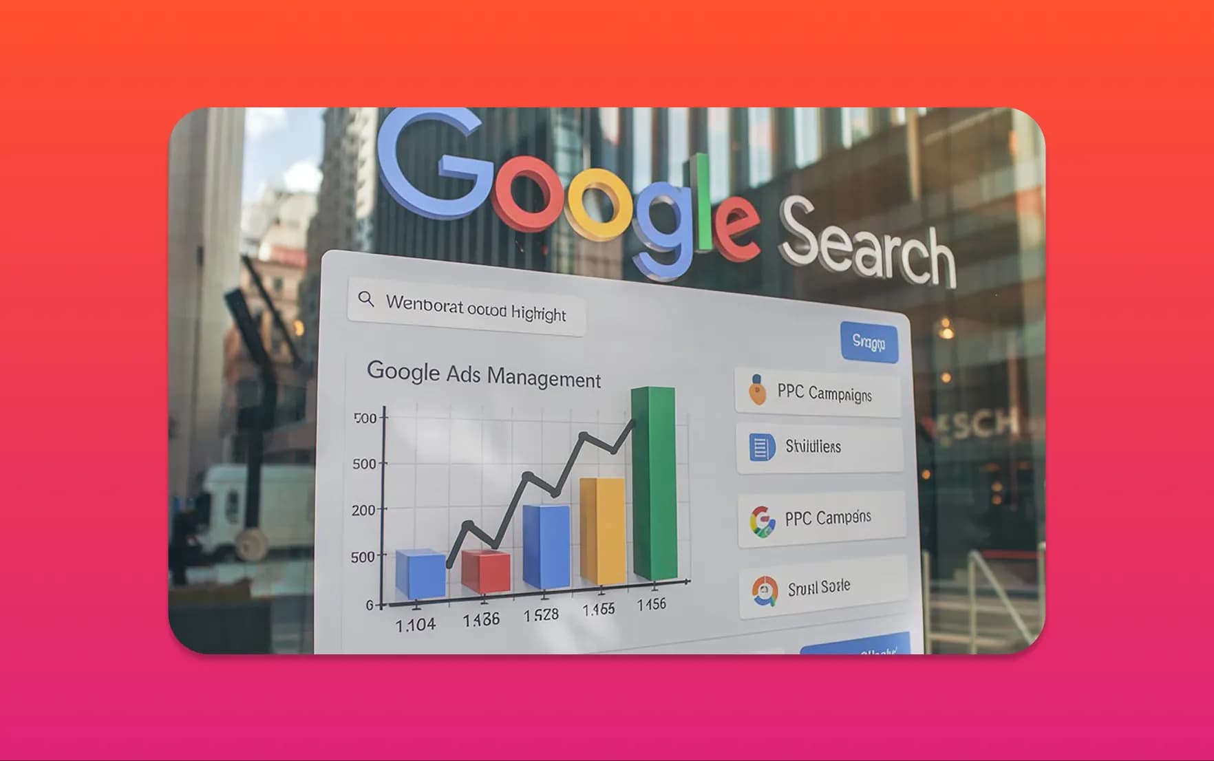 Concept illustration of Google Search branding and marketing charts