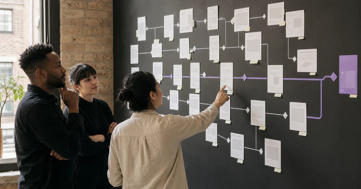 A UK AI product team mapping one clear route through a crowded set of similar platform choices.