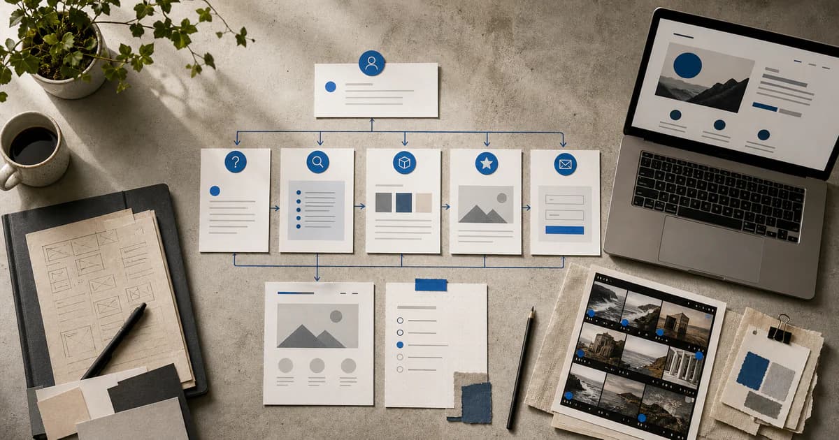 Website content plan connecting customer questions, evidence, page sections and a clear next action
