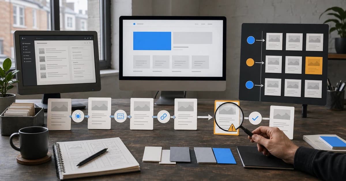 WordPress pages moving through a Next.js crawl, rendering and indexing diagnostic workflow