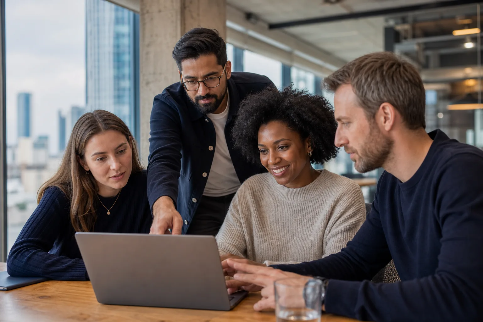 Technology, creative and professional services team collaborating in a London workspace