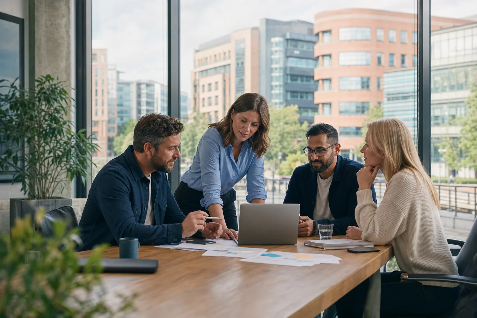 Business team collaborating in a modern Reading and Thames Valley workspace