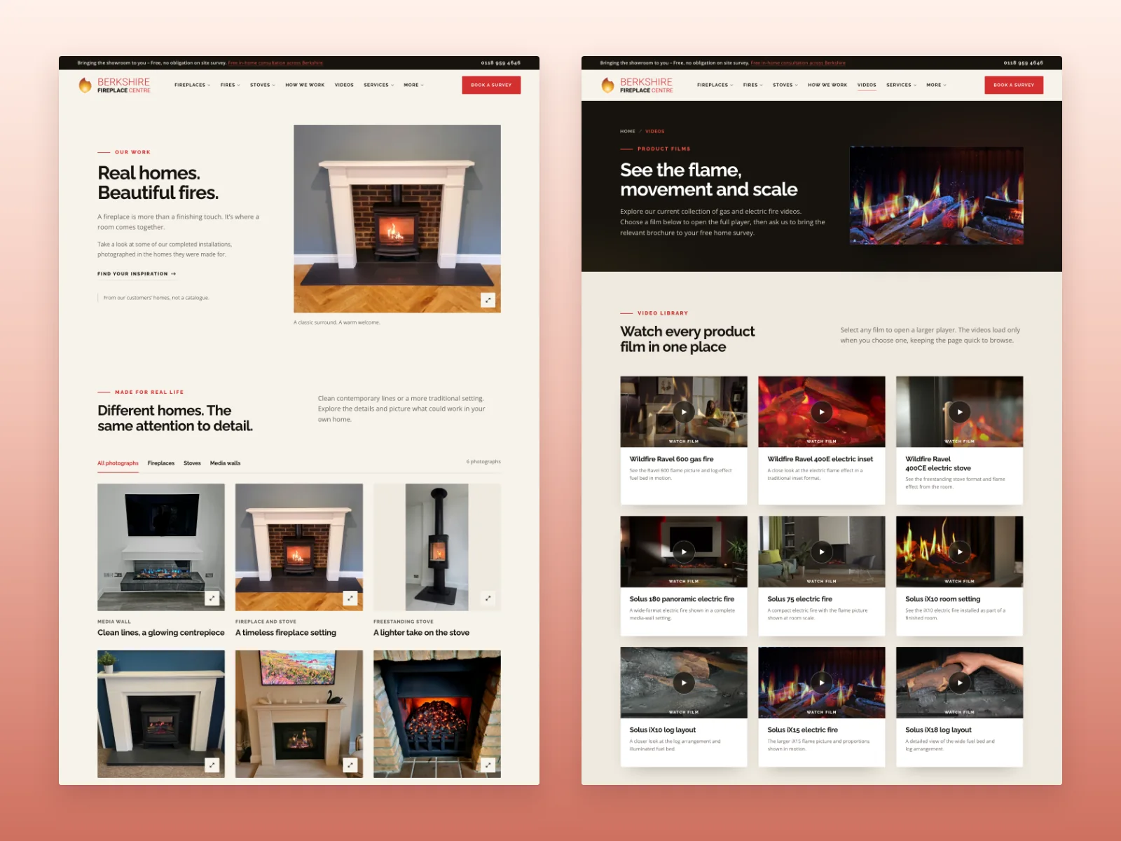 Berkshire Fireplace Centre installation gallery and video collection showcasing real fireplace projects and flame effects