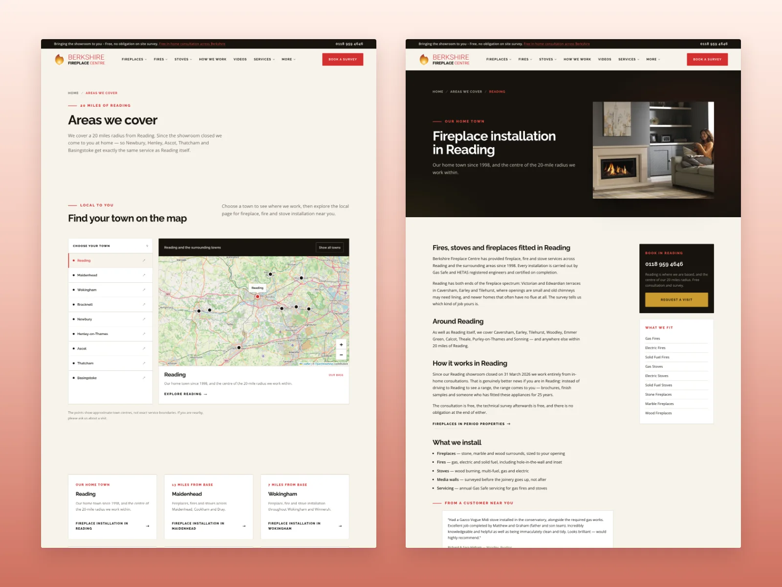 Berkshire Fireplace Centre coverage map and Reading service page with local installation information