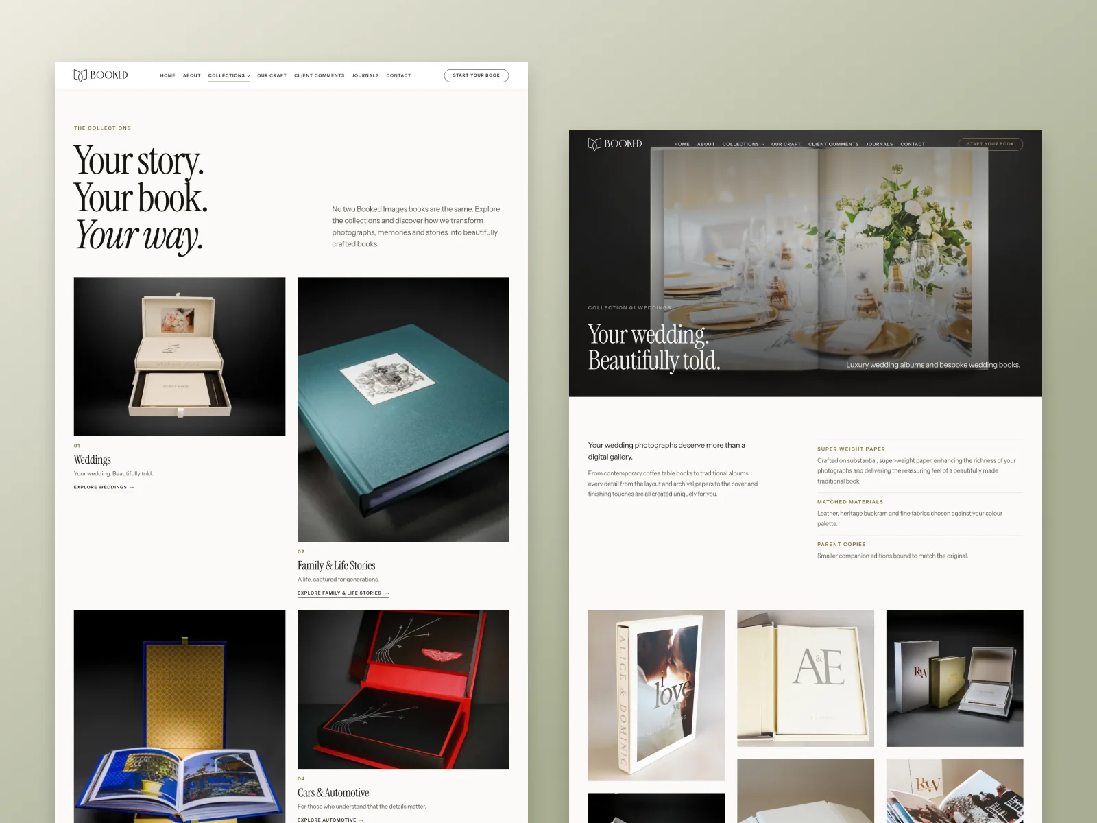 Booked Images collection index and bespoke wedding photo-book page designs
