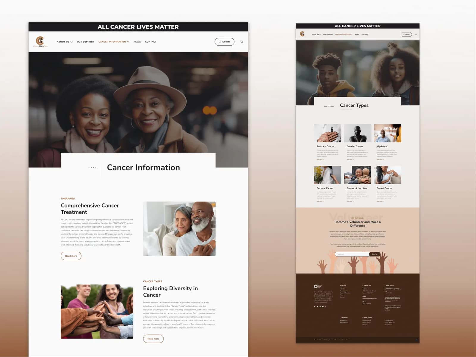 Cancer Black Care cancer information, treatment and cancer types page designs
