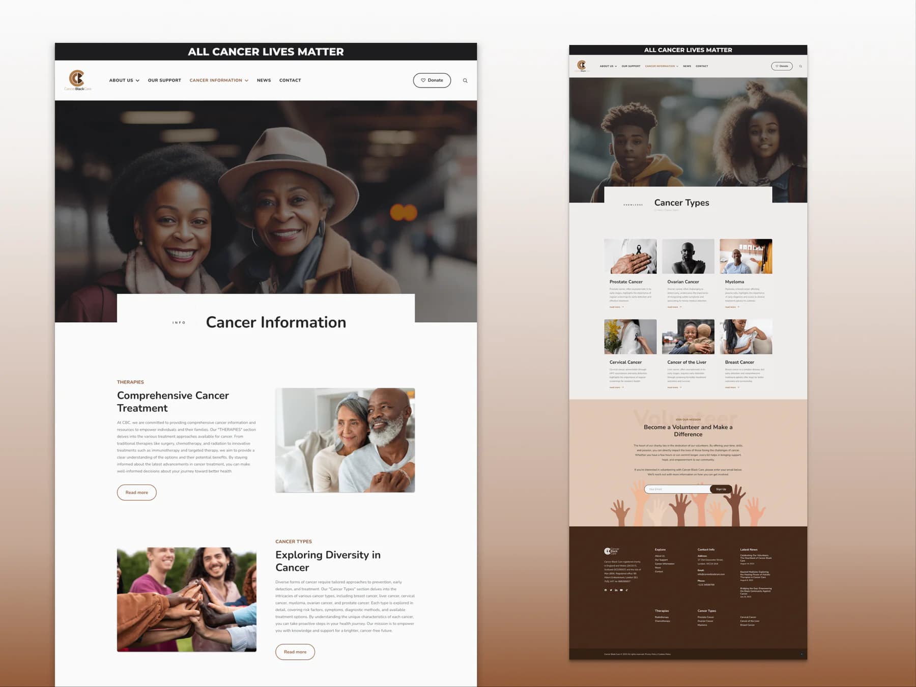 Cancer Black Care cancer information, treatment and cancer types page designs