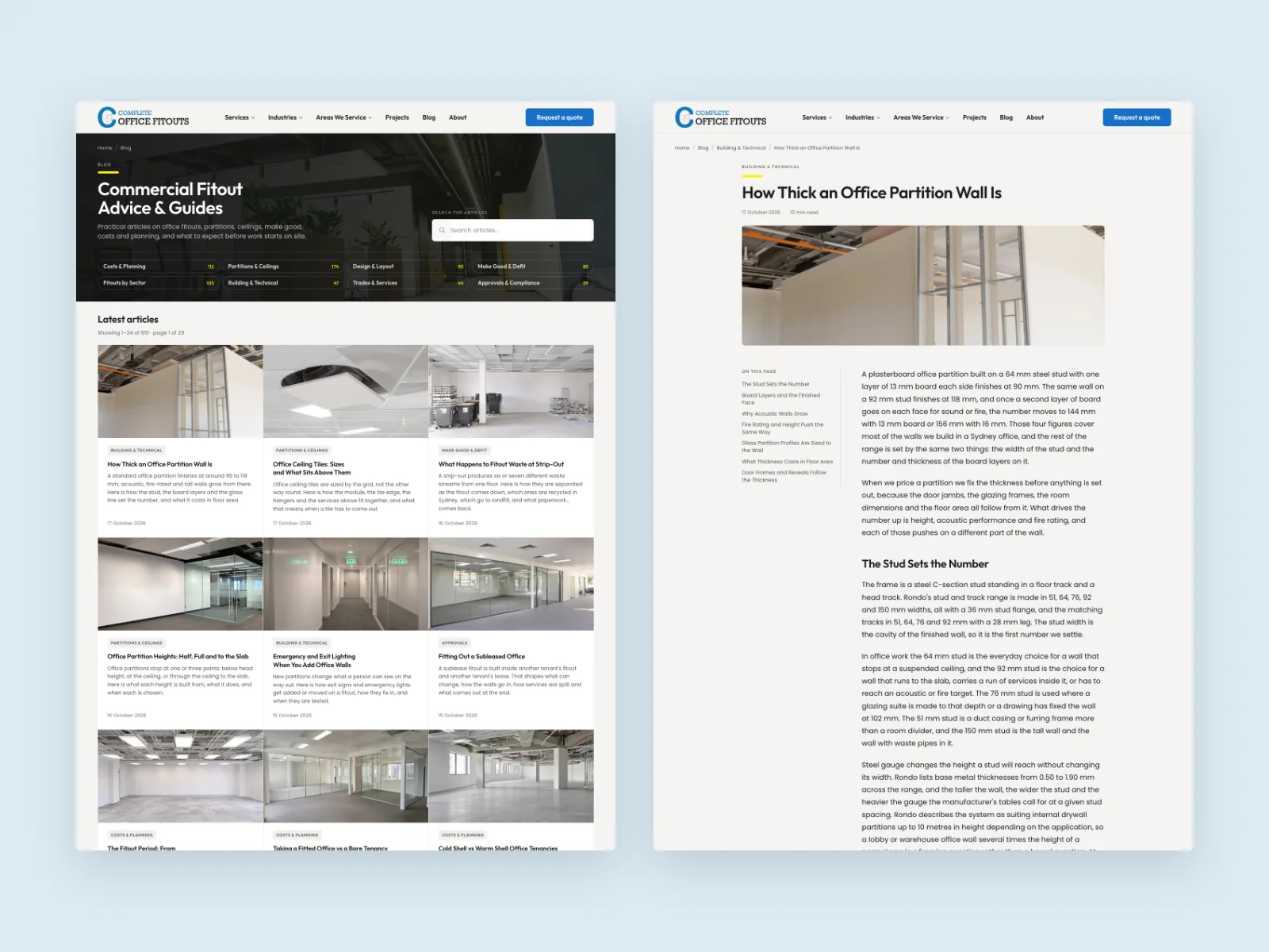 Complete Office Fitouts blog index and article on Next.js, with blog content migrated from WordPress to Sanity