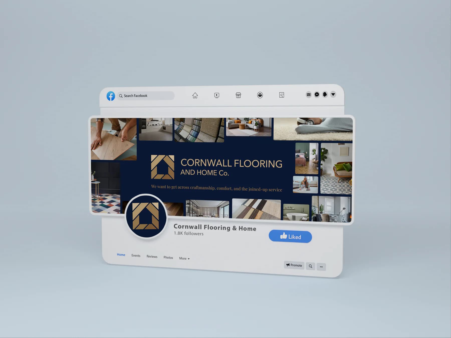 Cornwall Flooring and Home Co. branded Facebook cover and social media profile design