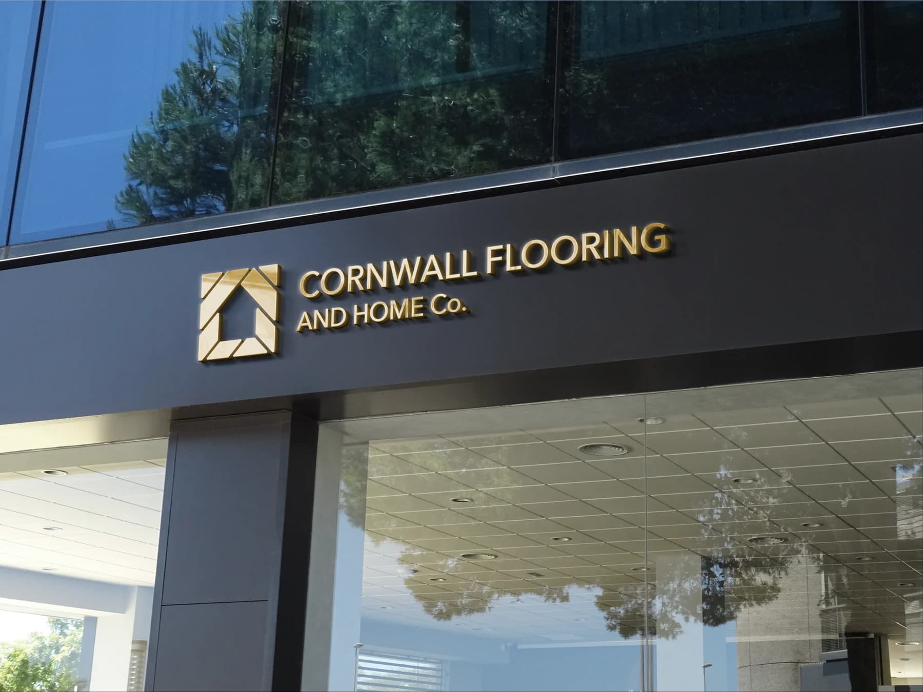 Cornwall Flooring and Home Co. illuminated logo and lettering on the shopfront