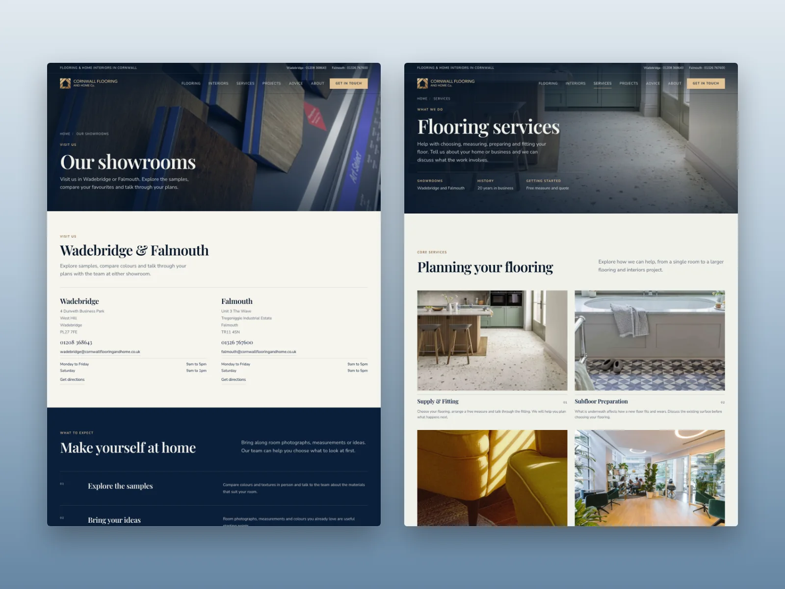 Cornwall Flooring Wadebridge and Falmouth showroom information alongside the supply and fitting services directory