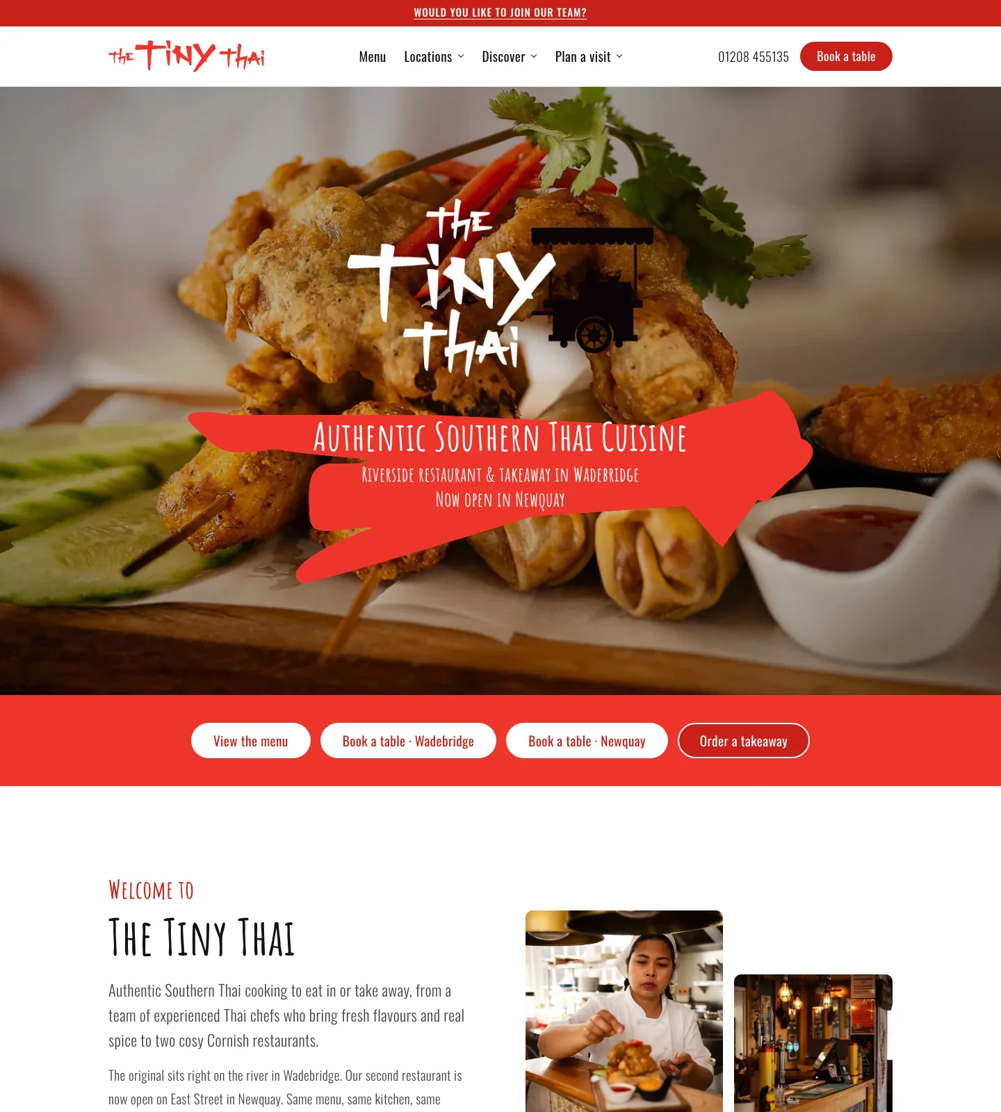 The Tiny Thai redesigned WordPress homepage, with clearer restaurant choices, food photography and a lighter layout