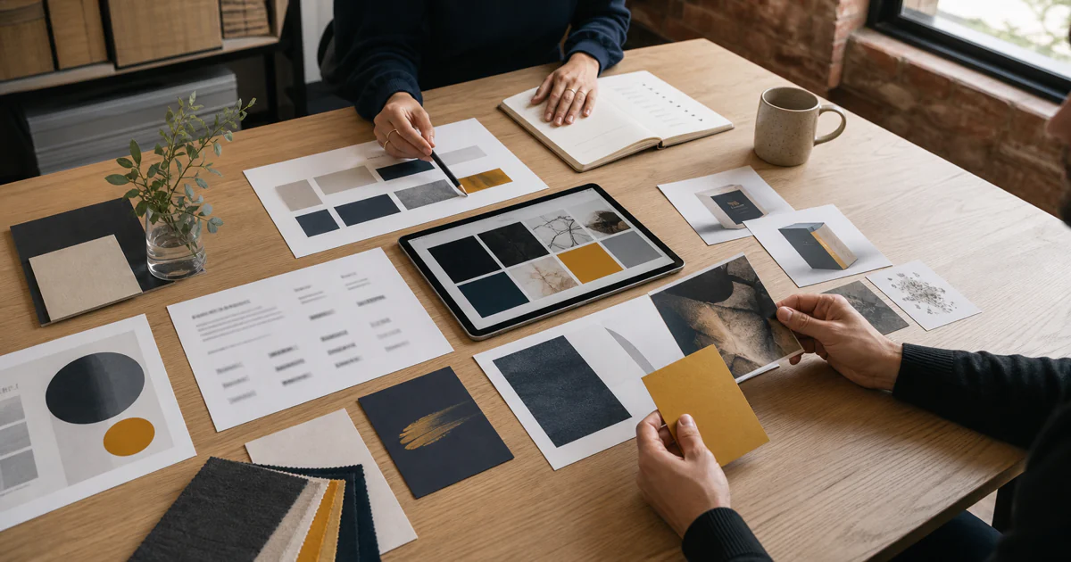Brand materials being reviewed during a practical UK brand audit