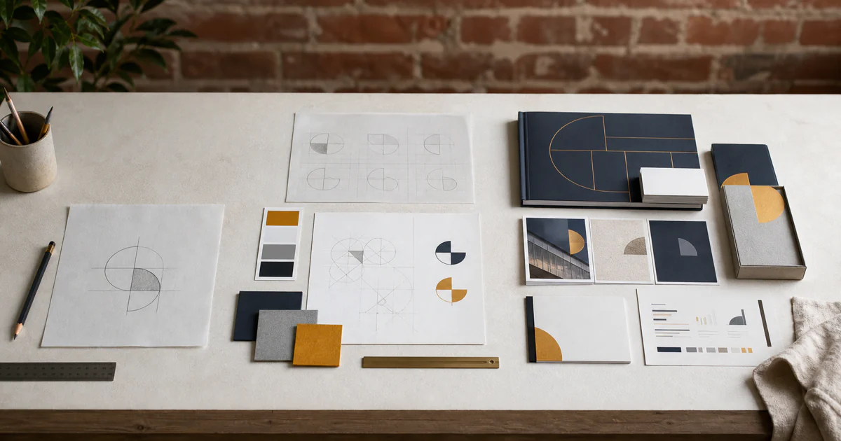 Logo design scopes arranged from a simple mark to a wider brand identity system