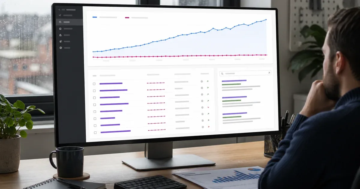 Search performance dashboard showing rising impressions and nearly flat clicks during a UK SEO review